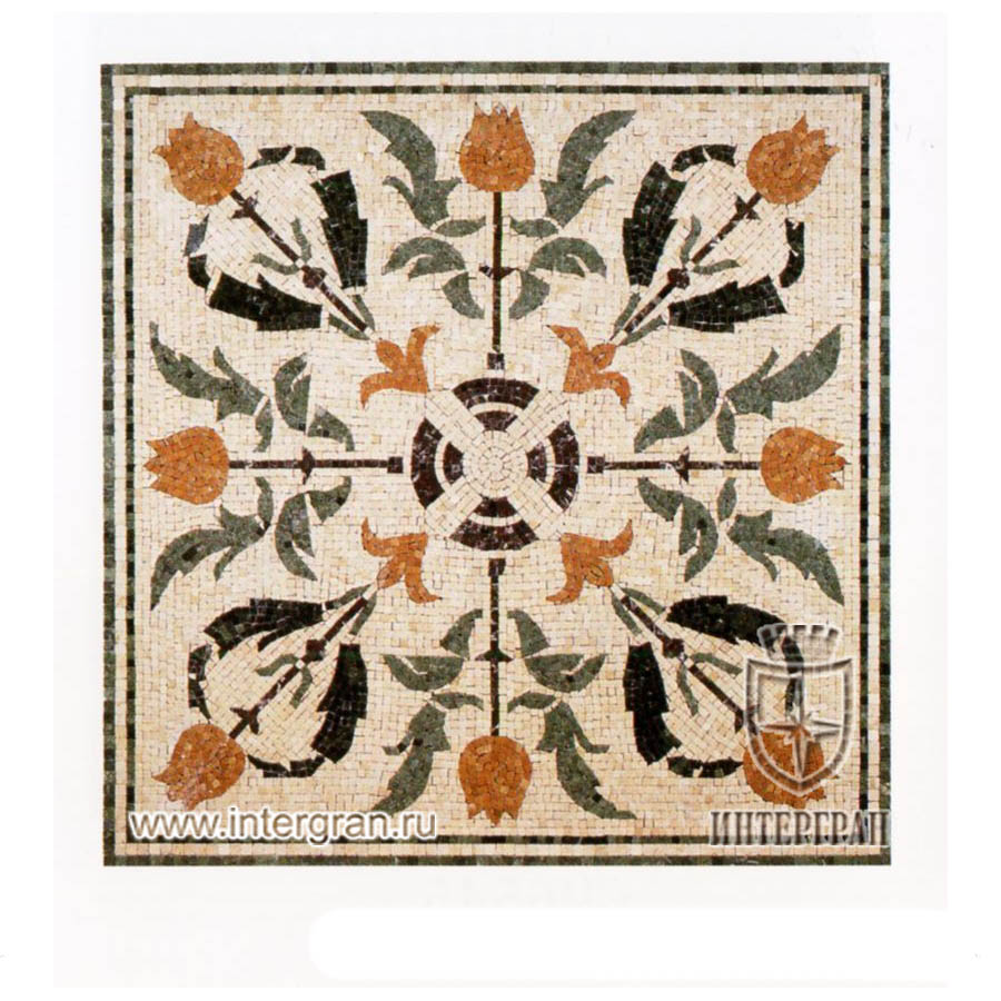 Мозаичный ковер RMKV0054 от компании «ИНТЕРГРАН» | Изготовление мозаики из натурального камня